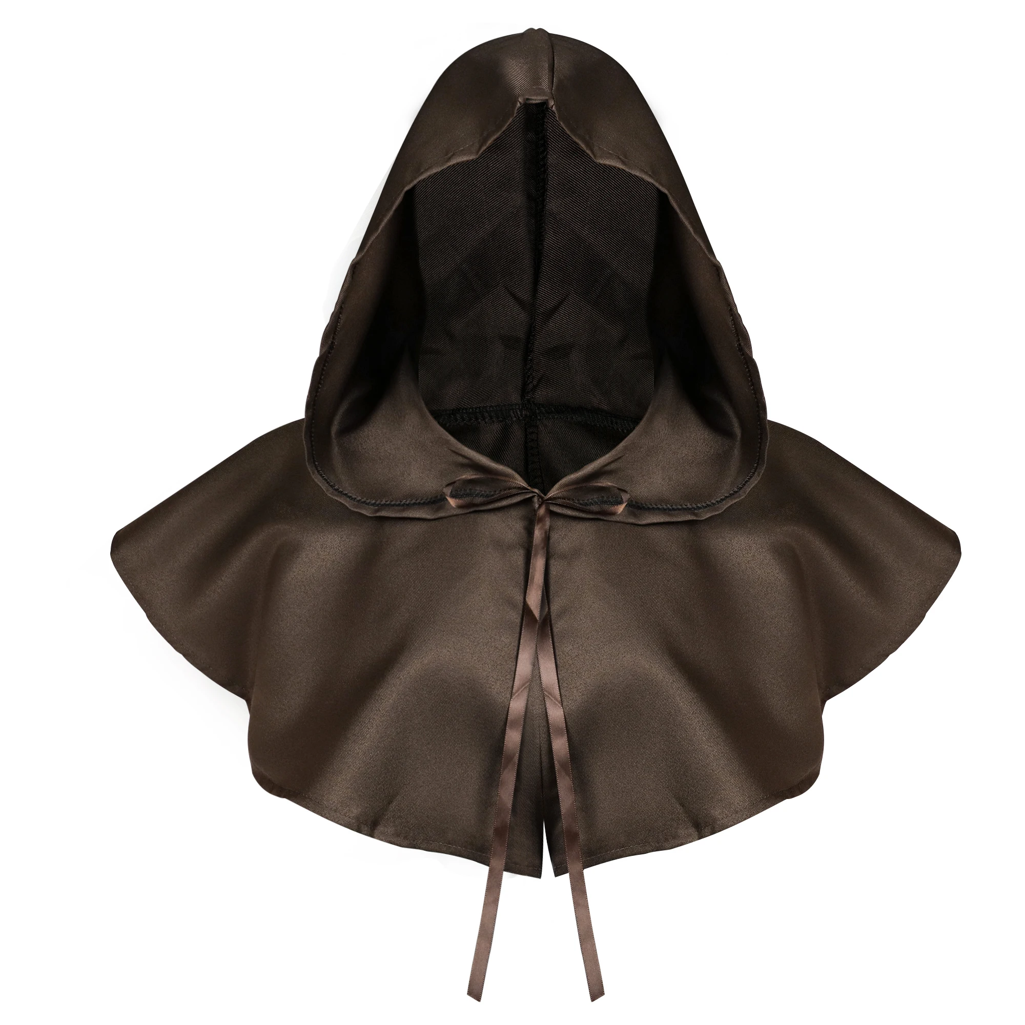 Halloween Cosplay Costume Solid Color Stand Collar Hooded Brown Death Cape Medieval Cloak Role-playing LARP Props