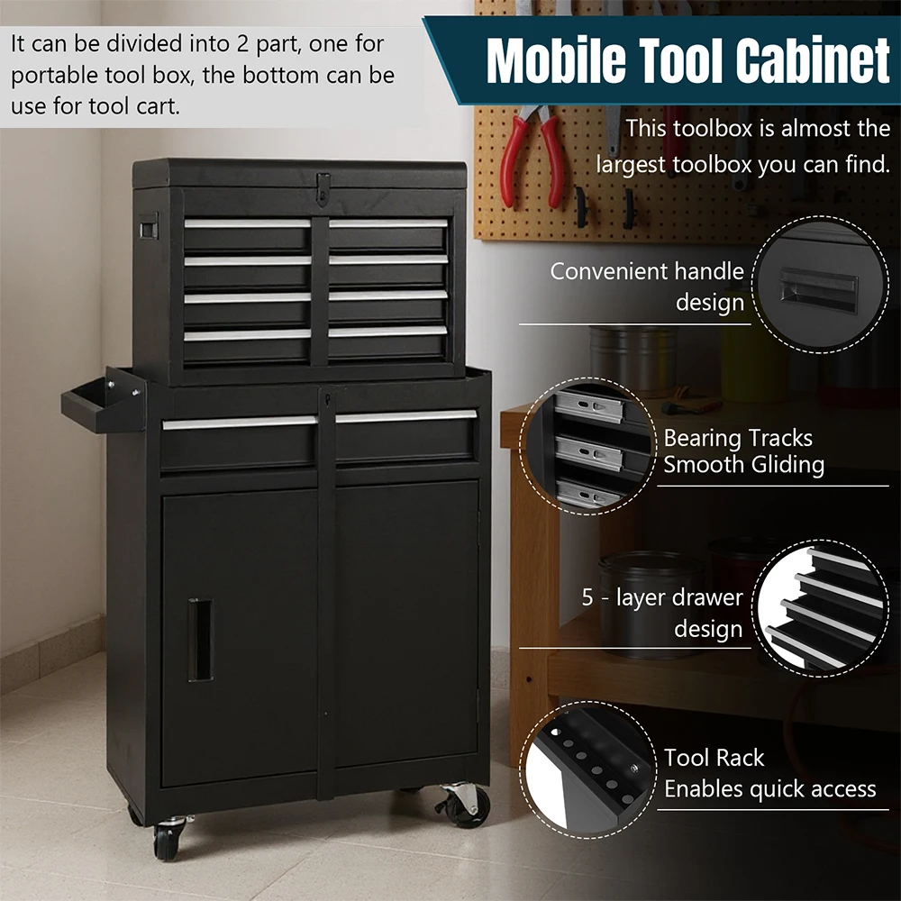 Large Detachable Toolbox with Double Door & Wheels Mechanic Tool Storage Box Parts Storage Cabinets for Factory Warehouse Use