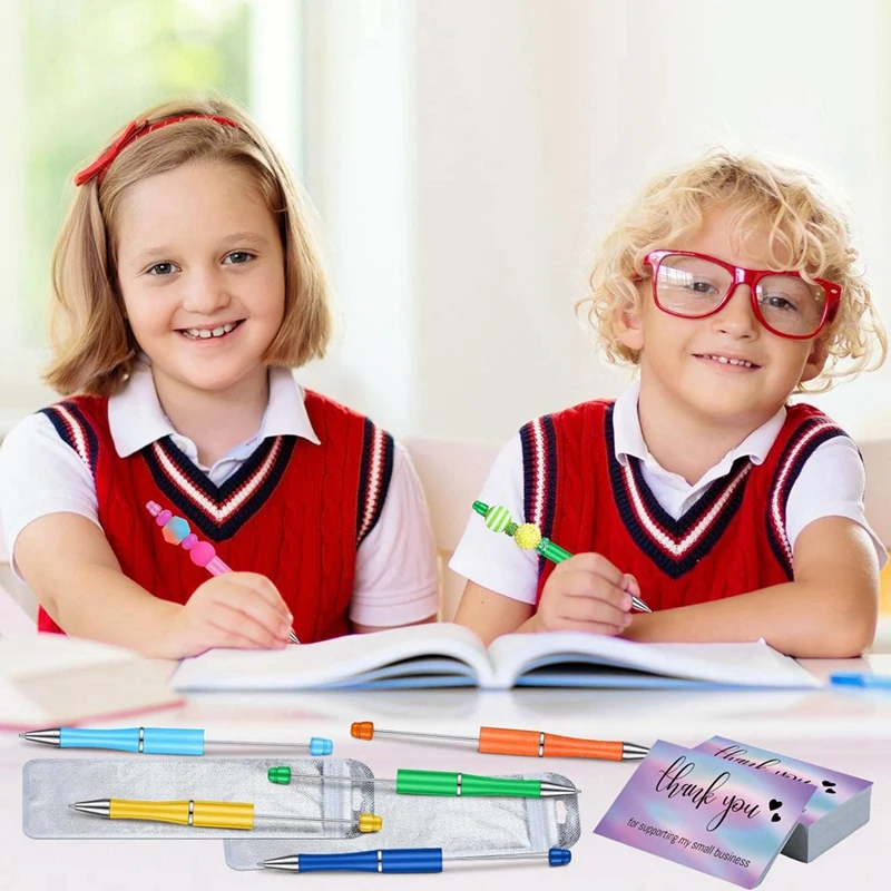 비즈 펜 키체인 바, 재사용 가능한 파우치 백 및 감사 카드 세트, 공예 펜 만들기 키트, 내구성 있고 사용하기 쉬운 선물