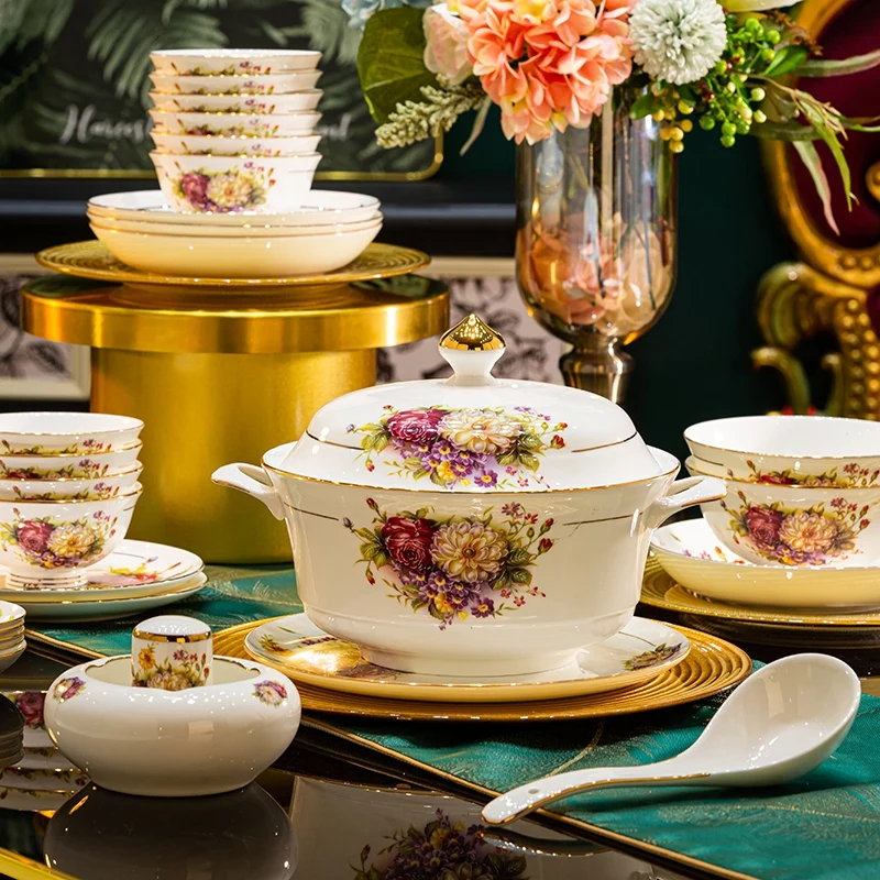 Luxury Dining Room Dinnerware Sets Home Ceramic Gift Bone China