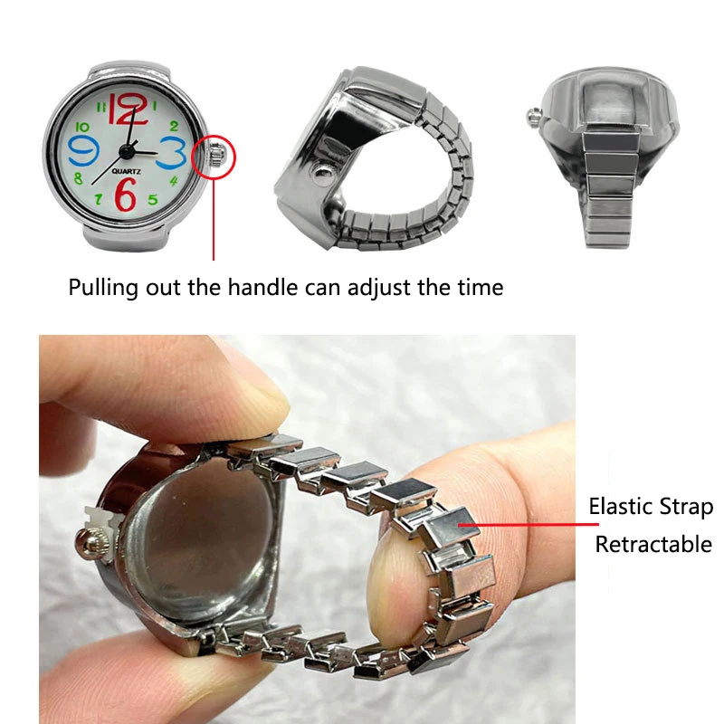 Vintage Punk Quartz Finger Pocket Watch Ring for Women Men Goth Clock Rings Digital Watch Elastic Stretchy Rings Jewelry Gift 5