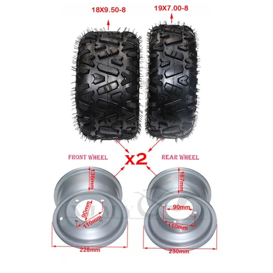 

Передние 19x7.00-8 задние 18x9.50-8 бескамерные шины используются для карт ATV 8-дюймовых дорожных шин износостойкие вакуумные шины