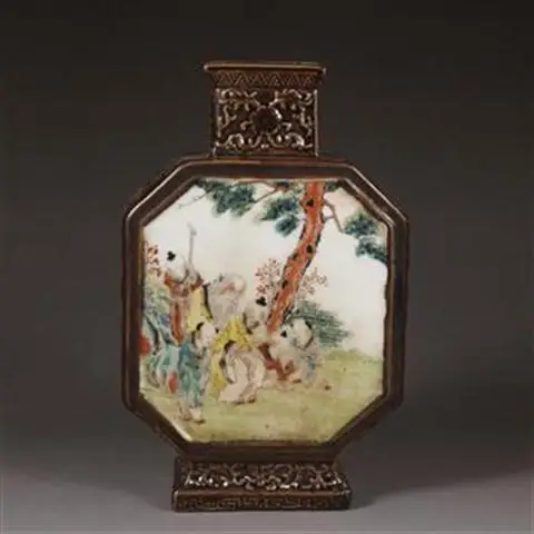 Qing Dynasty Qianlong Yellow Glaze Pastel Figure Square Flat Vase Antique Old Porcelain Home Decoration Collection OrnamentZC803 6