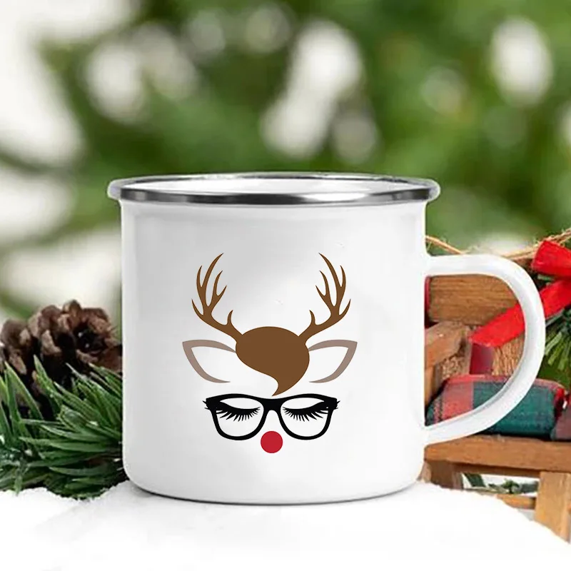 

Santa Mugs Creative Merry Christmas Party Vintage Coffee Wine Cups Drinks Milk Cake Cup Enamel Mugs Handle Drinkware Xmas Gifts