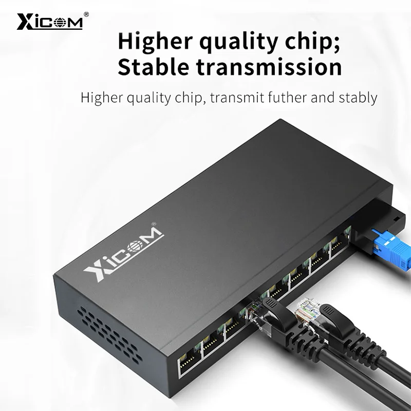 10/100M 25KM Optic Media Converter 1 Fiber Port 8 Rj45 Port Optical Transceiver External Singlemode Fiber Switch 1310/1550nm
