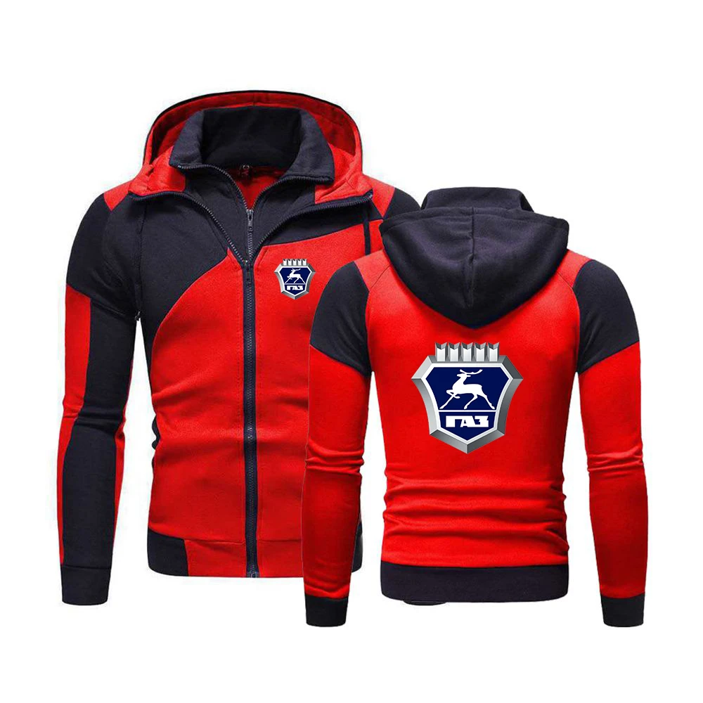 

2024 new men's GAZ gazelle spring and autumn print leisure hooded color matching hooded sweater double zipper pullover coat.