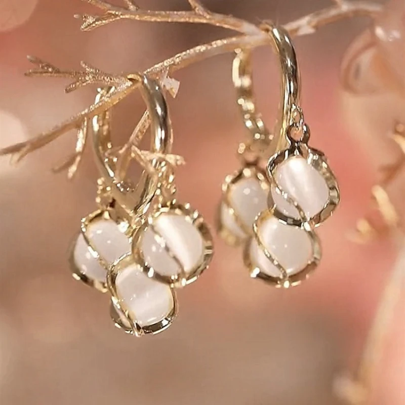 S925 Silver Needle Three Cat's Eye Ear Buckle Earrings Women's New All-matching Temperament Earrings Jewelry Gifts