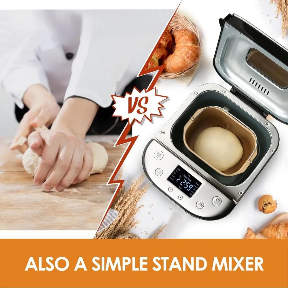 Bread Maker Machine with Gluten-Free Setting, 2LB 1.5LB 1LB Automatic Breadmaker with Homemade Cycle, 15-in-1 Stainless Steel 6