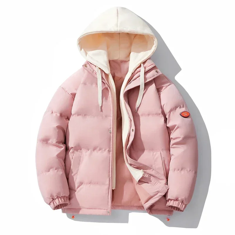 Men's Plush Winter Warm Baseball Jacket Outdoor Windproof Hooded Padded Jacket Japanese Two-tone Casual Men's Jacket