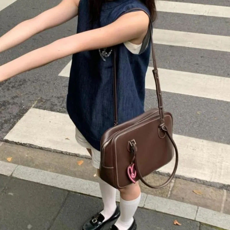 JIAERDI Vintage Coffee Handbag Wallet Women Retro Jk Uniform Large Capacity Tote Bag Female Harajuku Shoulder Bowling Bag 2025