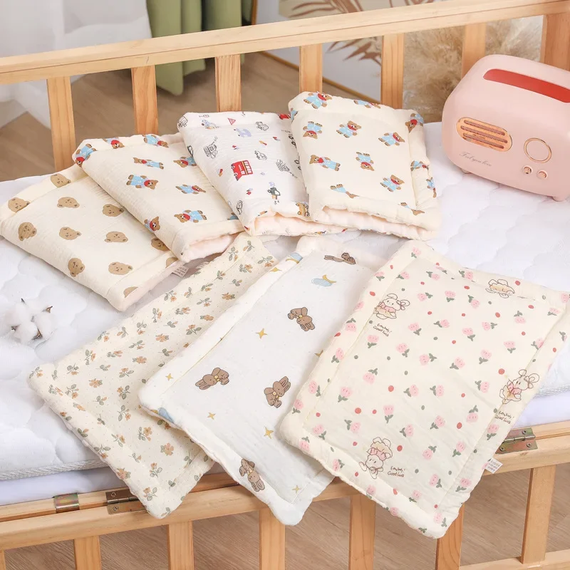 Newborn-Pillow Pad Cotton Bean Velvet Cartoon Pattern Flat Pillow Baby Anti Vomiting Pad Four Seasons Cotton Breathable Pillows 2