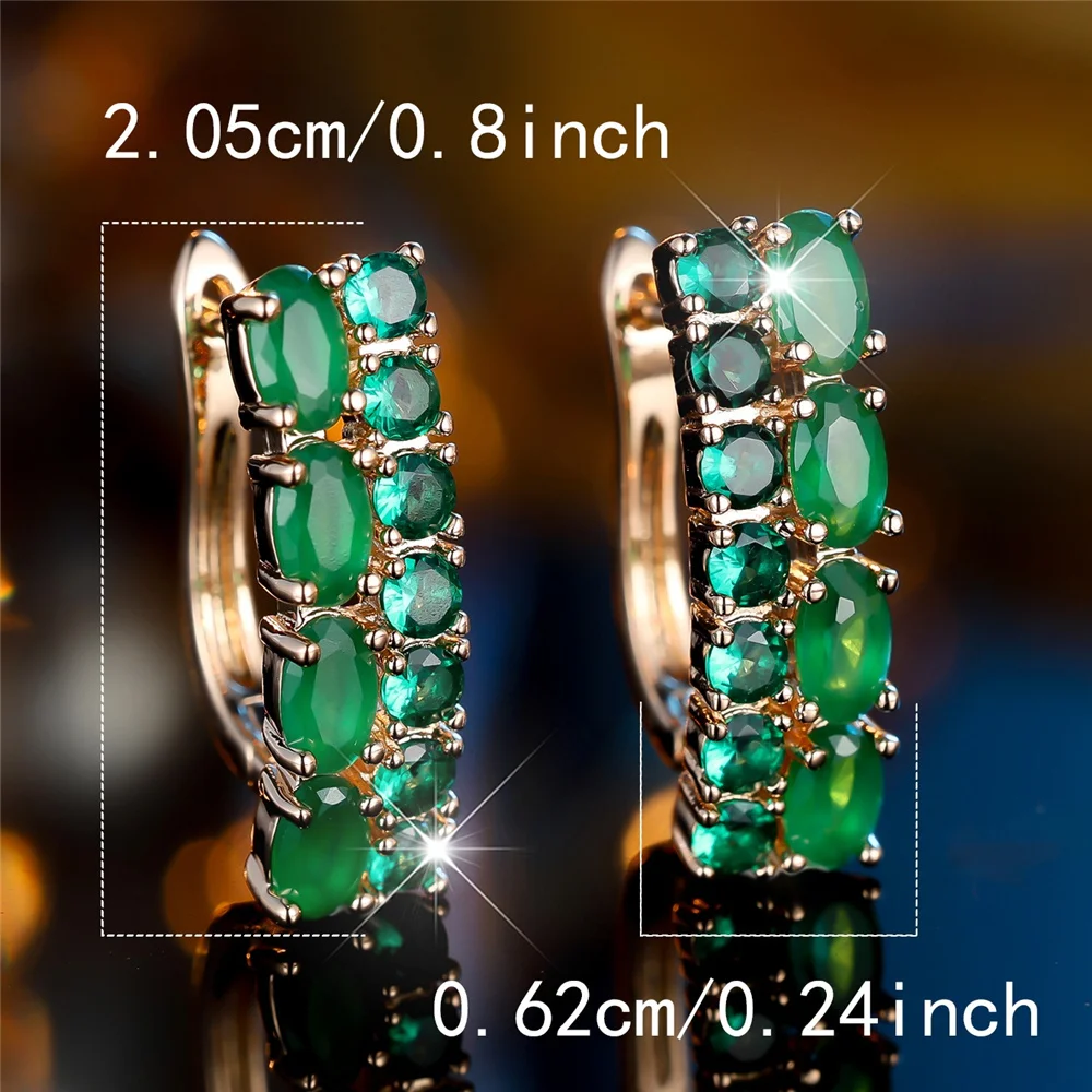 Simulated Jade Oval Stone Green Round Zircon Earrings For Women Vintage Gold Color Ear Buckle Wedding Jewelry Versatile Gifts