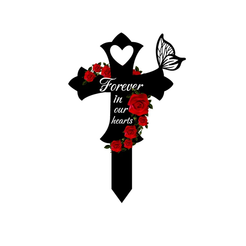 Grave Yard Decorations Waterproof Grave Markers For Outdoors Outdoor Memorial Rose Stakes Memorial Butterfly Garden Stake Metal