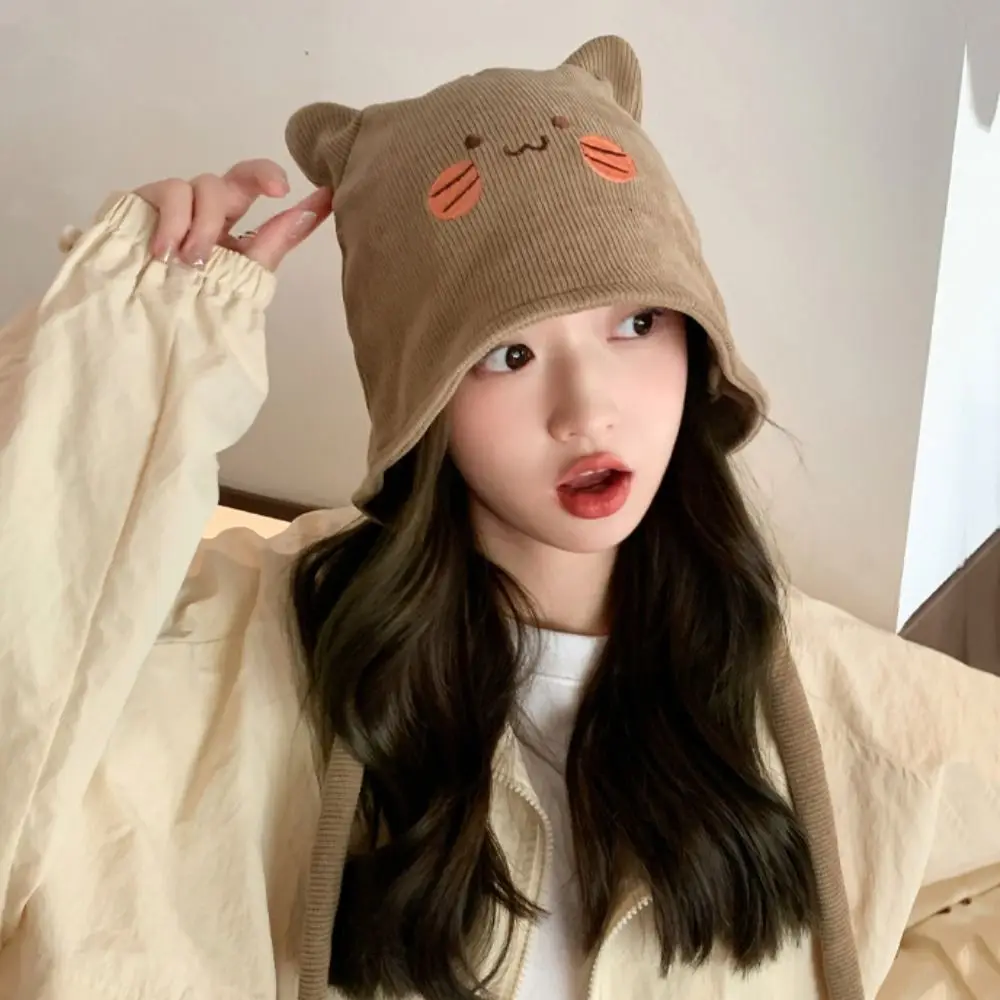 

Embroidery Cat Ear Beanie Cute Ear Protection Keep Warm Pullover Cap Bonnet Hat Skullies Outdoor