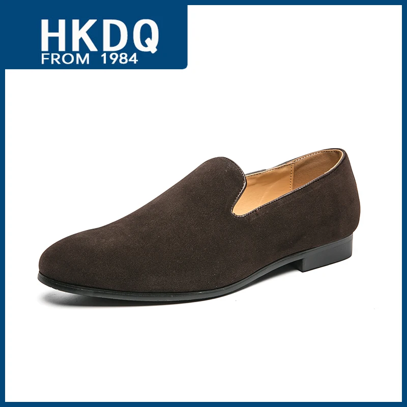 HKDQ-أحذية بدون كعب من جلد الغزال الأخضر للرجال ،...