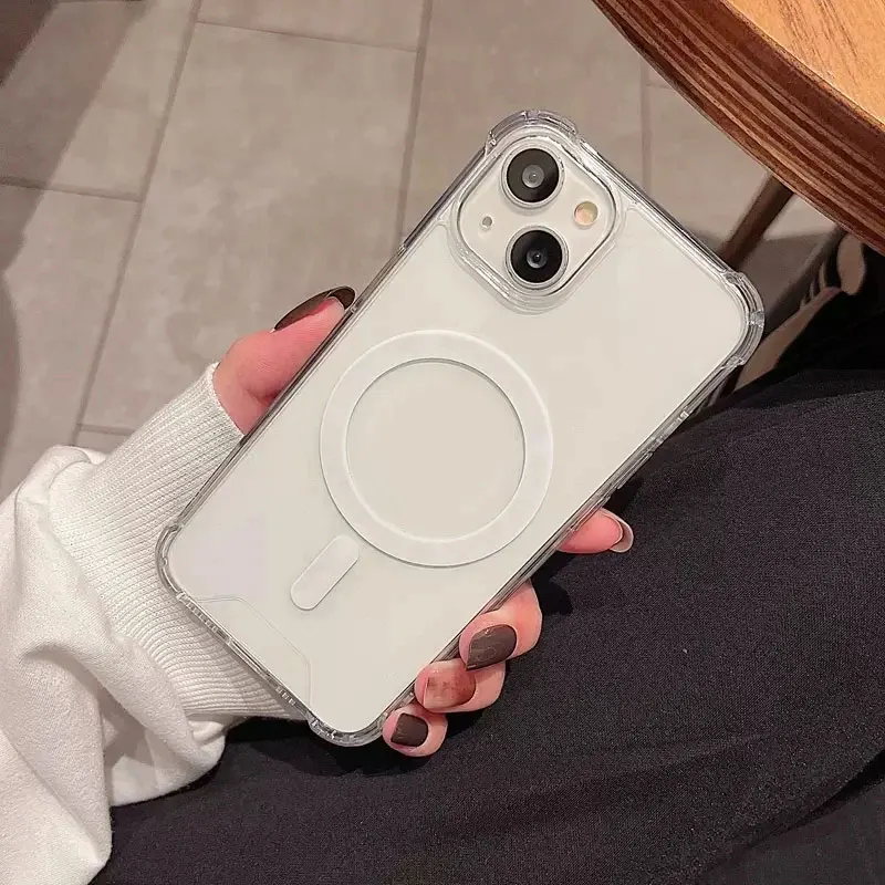 Magnetic Wireless Charger with Transparent Shockproof Case and Soft Bumper Cover
