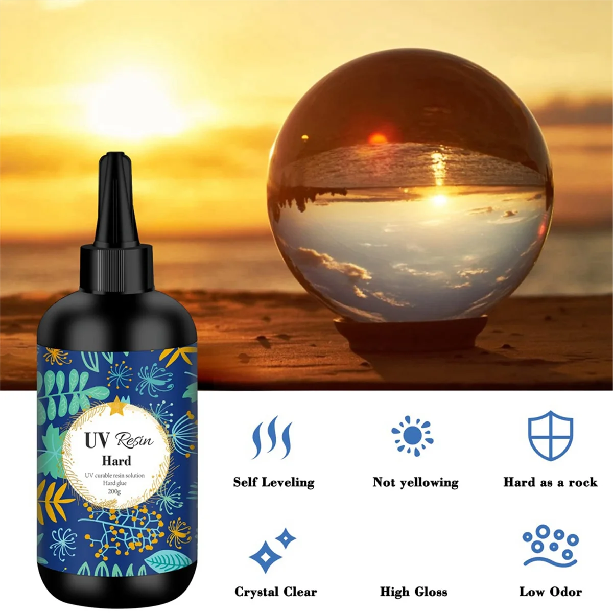 UV Resin 200G Transparent Ultraviolet Curing Clear Hard Type Resin, Solar Cure Resin for DIY UV Jewelry Making