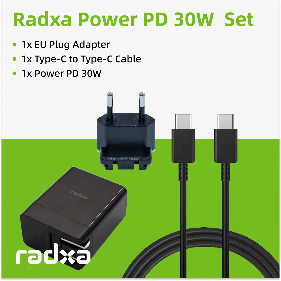 Radxa Power PD 30W and Power Plug Adapter EU/AU/UK and C to C Cable for PD 30W-normal power adapter