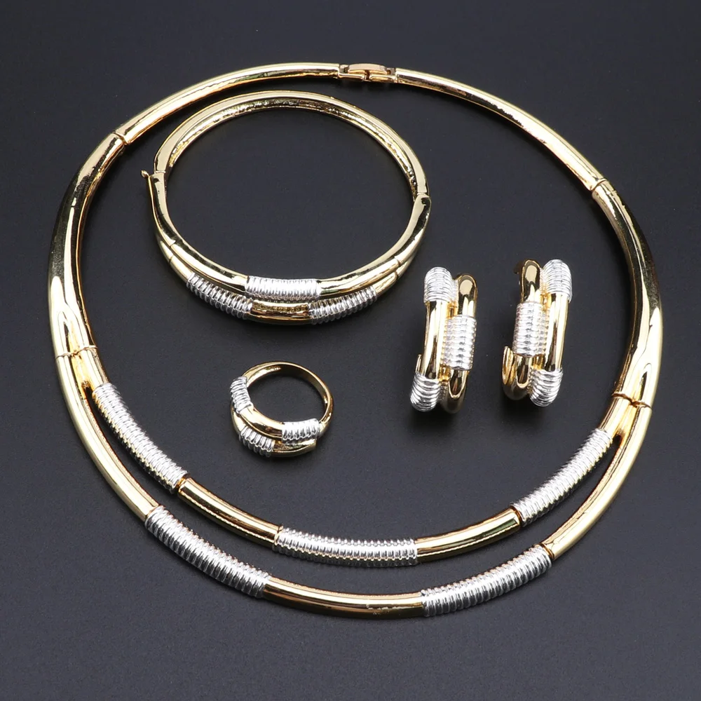 

Набор женских ювелирных изделий в африканском стиле, свадебный аксессуар золотого и серебряного цвета, браслет, серьги, кольцо, ювелирные изделия