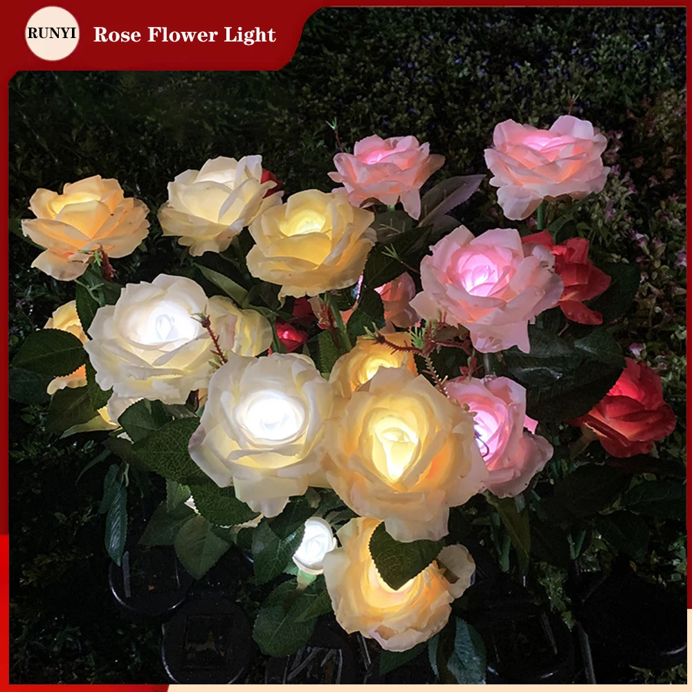WaterproofSolarRoseFlowerLightOutdoorSolarFlowerLightsHome