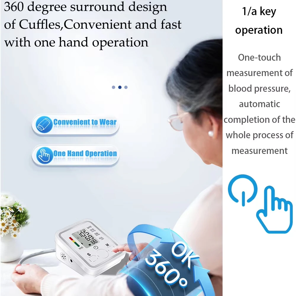 Portable Blood Pressure Monitor Digital Tensiometer Heart Rate Monit Equipment Automatic Professional Medical Sphygmomanometer