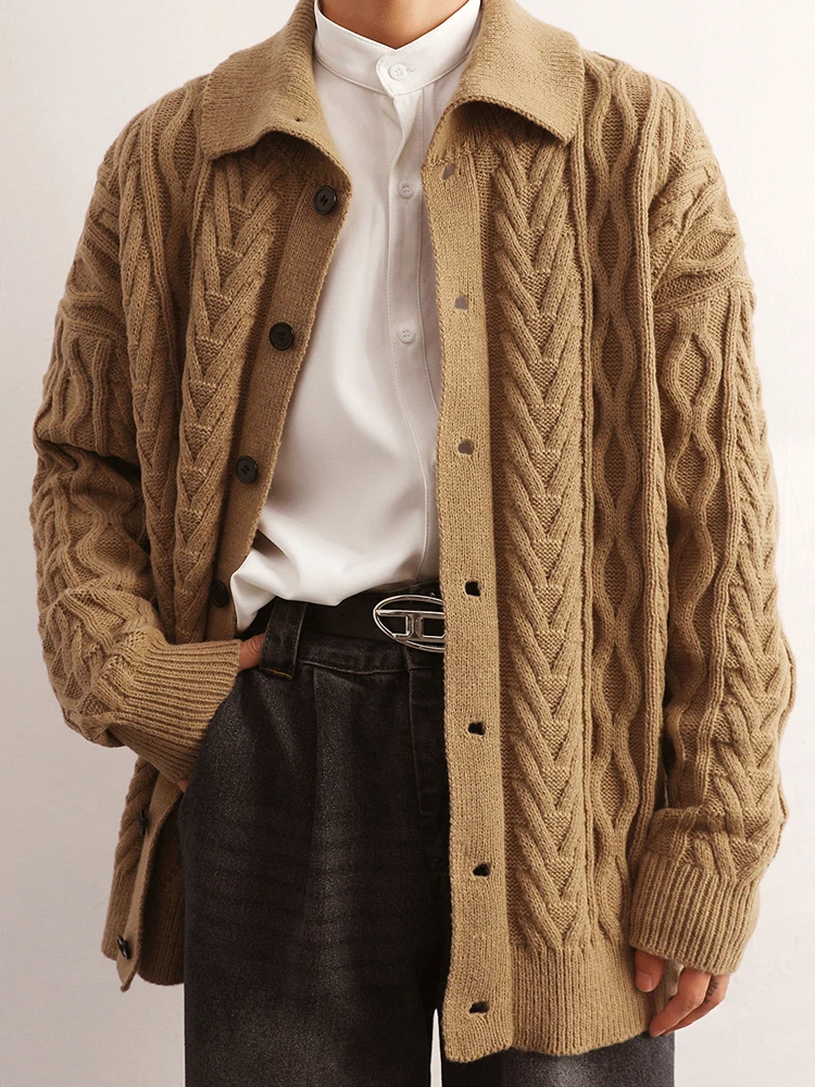 

Casual Sweater Men Knitted Cardigan Fashion Texture Button Lapel Sweaters coat Man Fall Trend Solid Long Sleeve Knitting Jacket