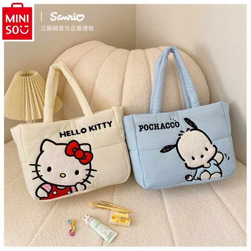 MINISO Sanrio Hello Kitty Kuromi Sweet Printed Women's High Quality Down Material Large Capacity Storage Handbag