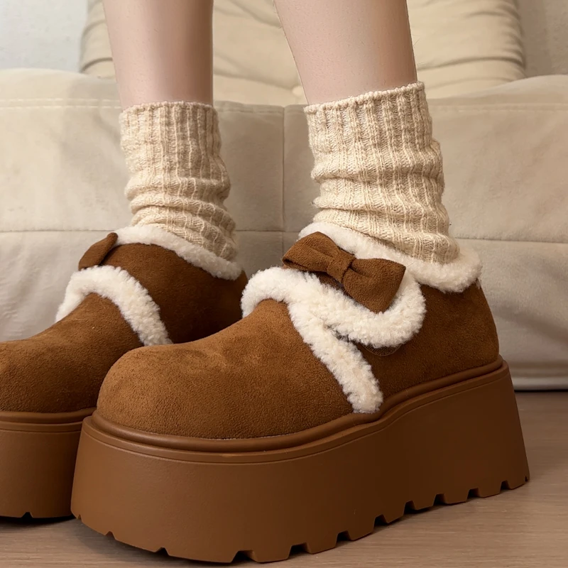 Fur Women's Snow Ankle Boots Flats Suede Short Plush Shoes 2025 Fashion Warm Cotton Shoes New Winter Cozy Walking Mujer Botas