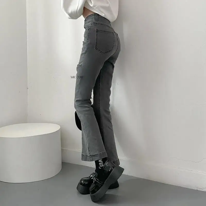 jeans women Y2k Heart Jeans for Women Vintage Gray Denim Flare Pants 90s Aesthetic Bottoms Streetwear Mom Wash Trouser Harajuku Jeans paige jeans