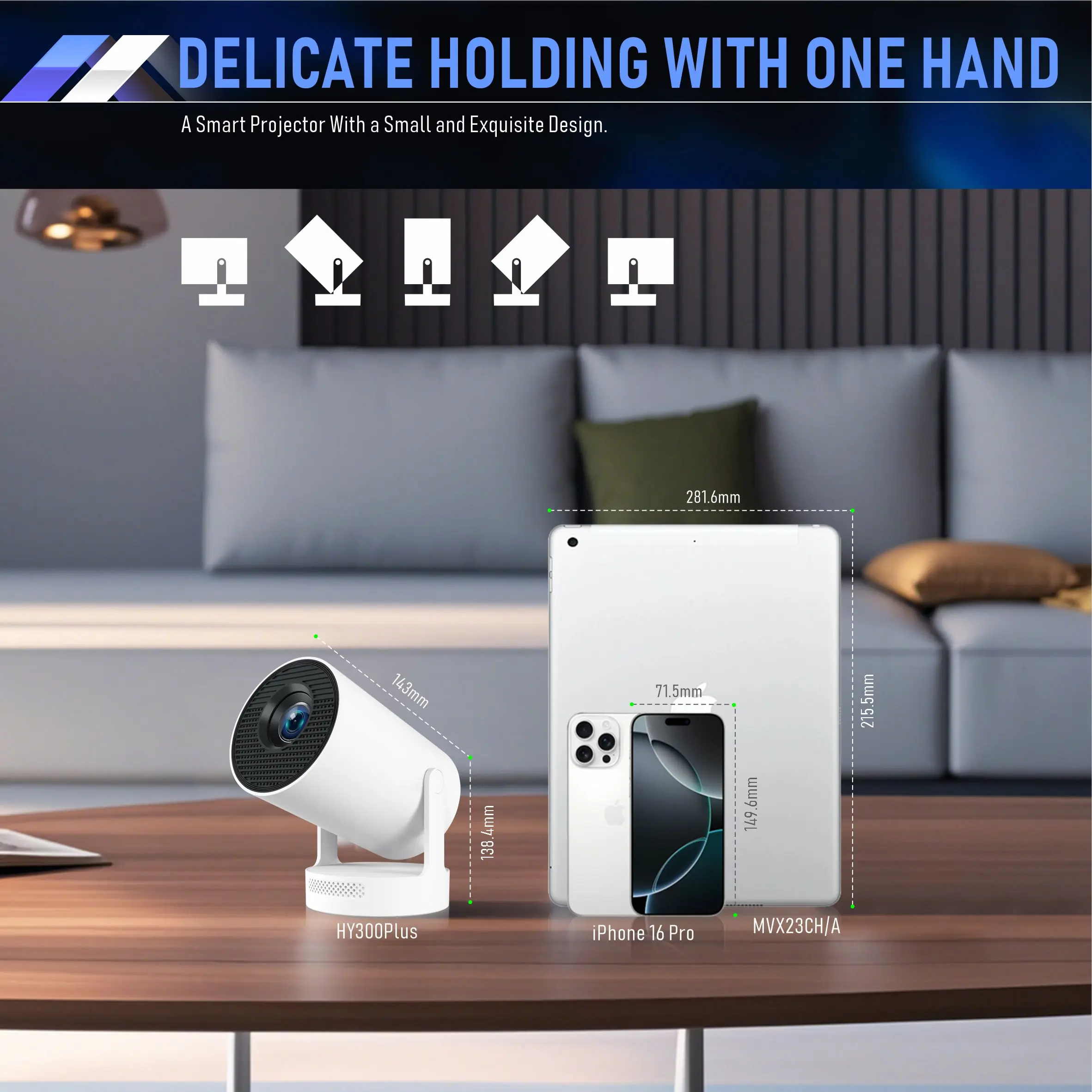 Projector HY300 Plus 4K 1280x720P Android11 300ANSI Allwinner H713 Wifi6 Blurtoo