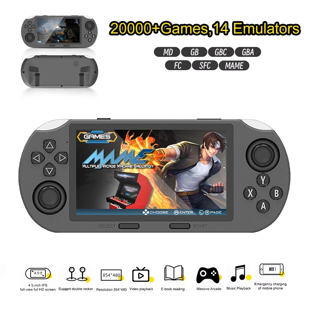 SF3000 Portable Mini Handheld Game Player 4.5 Inch IPS Screen Retro Video Game Console Built-in 20000+ Games for PS1/GBA/SFC 1