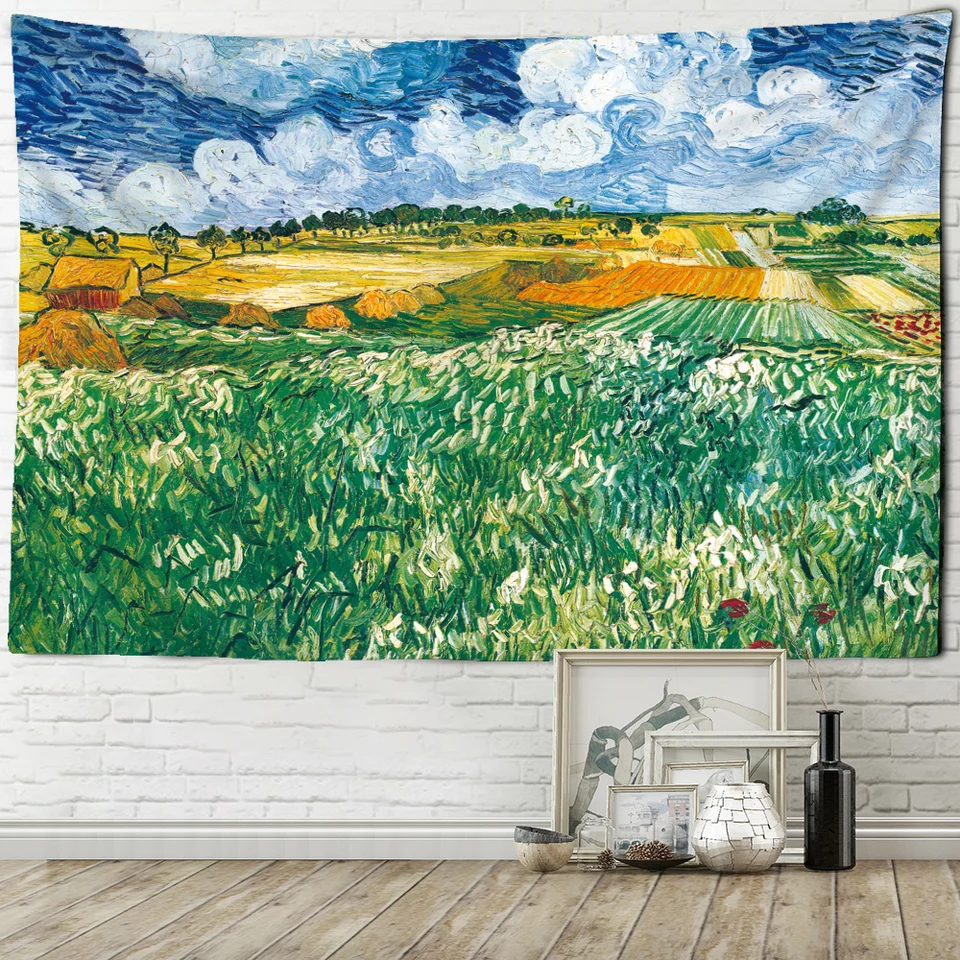 Campo de trigo e cipreste tapeçaria van gogh paisagem sala estar casa fundo  pendurado pano decoração parede tapiz - AliExpress, image size:960x960