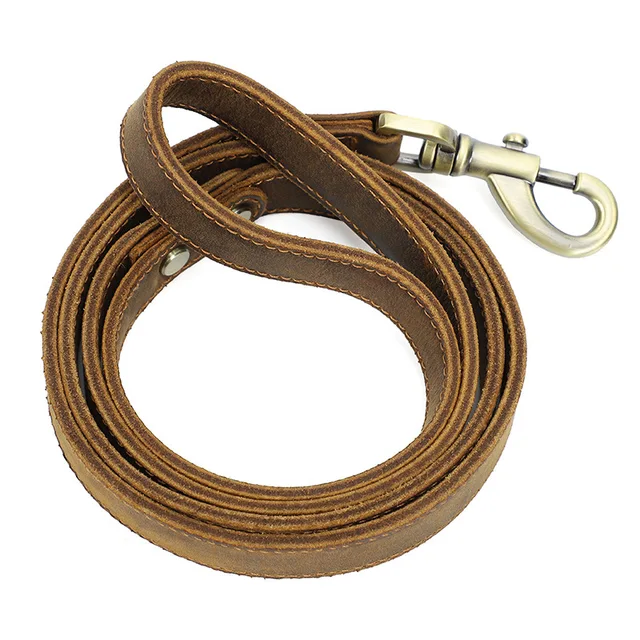 6.5inch hand-made genuine leather cowhide pet dog leashes accessories collars harnesses leads supplies double-end ventilate 5