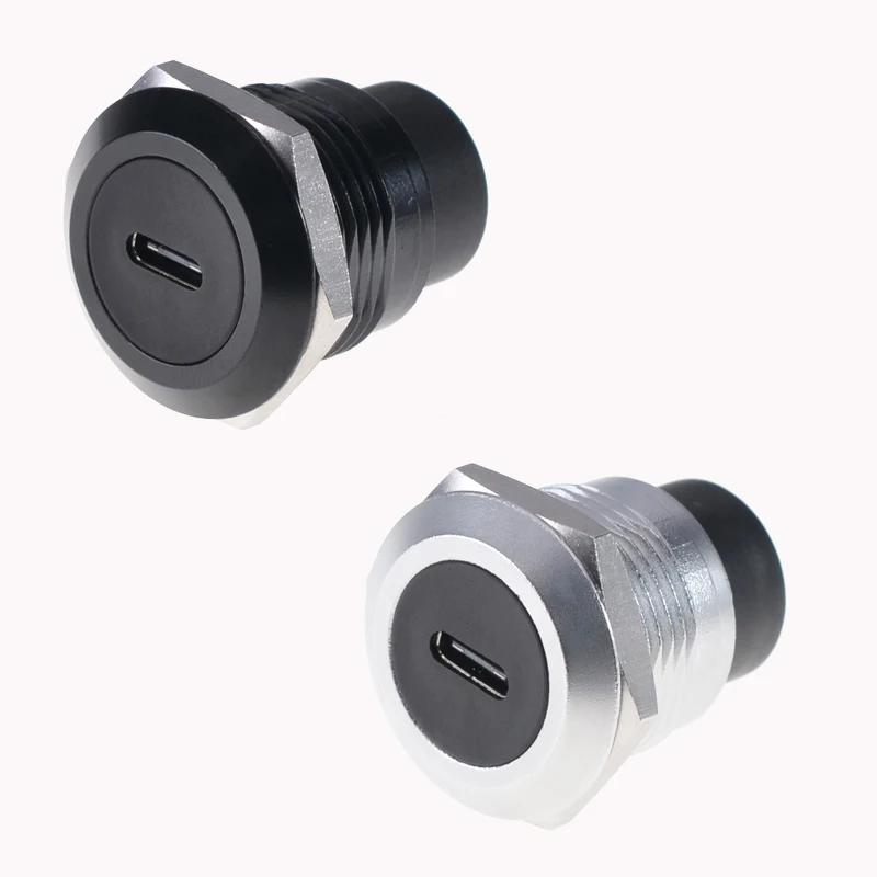 Liga de Zinco Rodada Tipo-c Tomada Fêmea D-shape Usb Chassis Painel Mount Connector Black Sliver Indústria Impermeável Extensão - Imagem 2