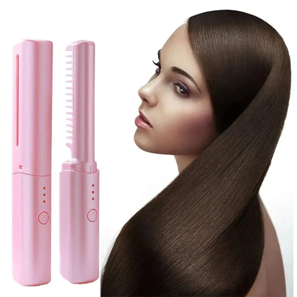 2 In 1 Lazy Wireless Hair Hot Comb Portable Mini USB Rechargeable Hair Straightener Fast Heating Hair Straightening Styling Tool 2 in 1 lazy wireless hair hot comb portable mini usb rechargeable hair straightener fast heating hair straightening styling tool