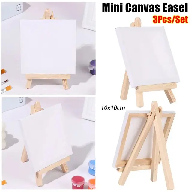 3Pcs Blank Mini Canvas Easel Set Small Tiny 10x10cm Painting Easel Wooden Frame Multifunctional Drawing Decoration Board 2