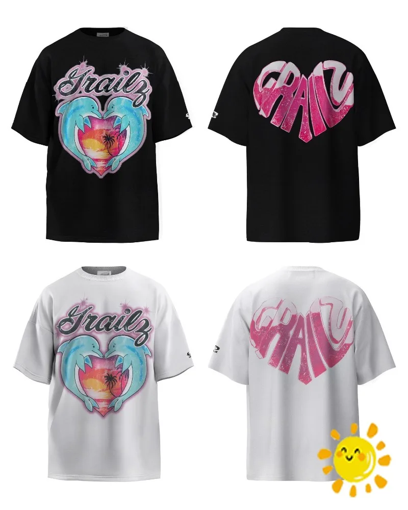 

Новинка, черная, белая футболка 24SS с дельфином GRAILZ, мужские и женские качественные футболки черного и белого цветов