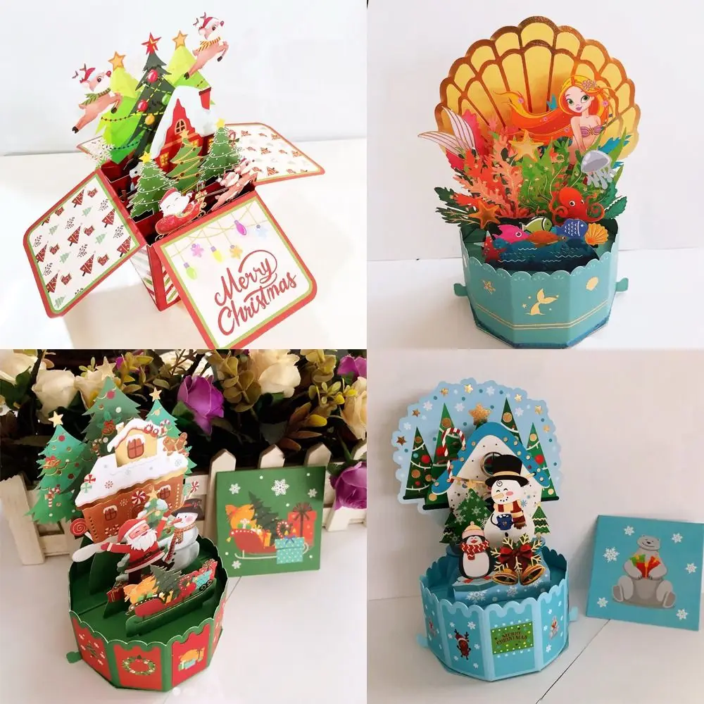 Babbo Natale 3D Pop-Up Bouquet Festival Di Natale Cigno Sirena Fiori Di Carta Fidanzata Benedizione Cartolina