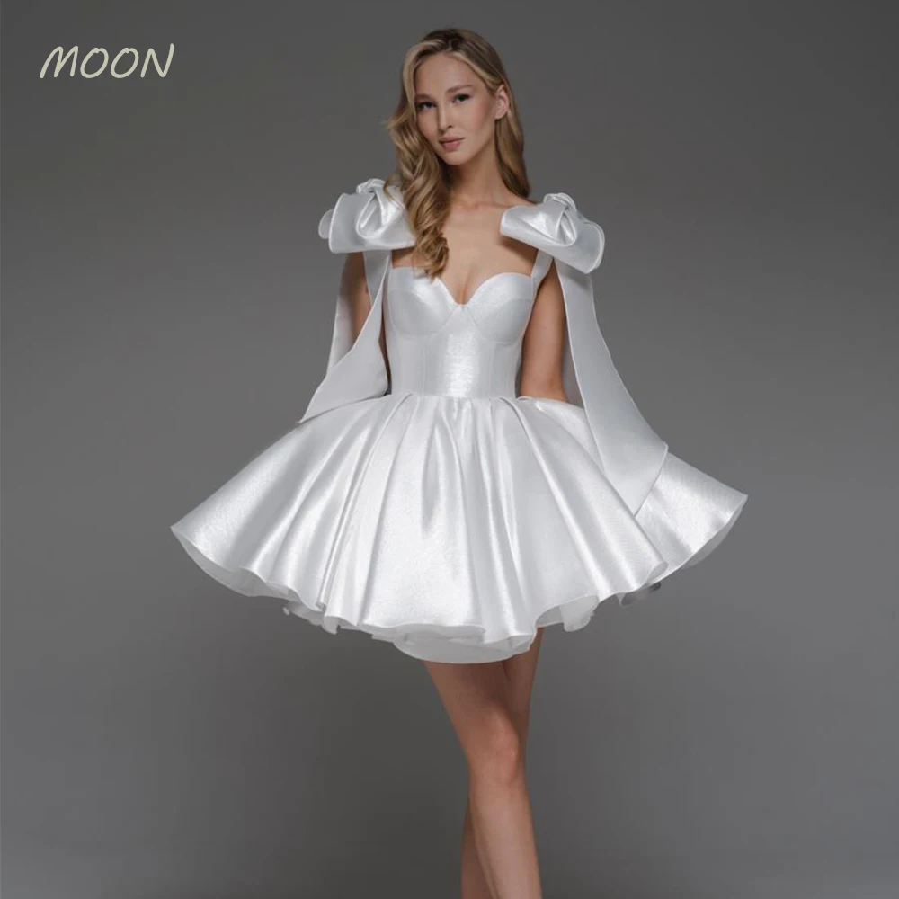 

Moon Sweetheart bow sleeveless skirt Pleated satin cocktail Ball dress Girl graduation party formal evening dress