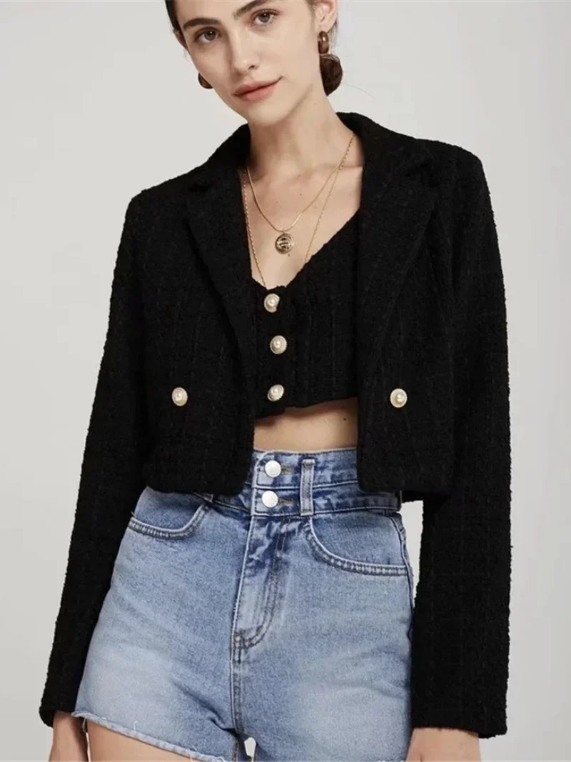Sweet Casual Wool Short Coat Women Spring New Fashion Double Breasted Cardigan Tops Cute Girl Elegant Streetwear Blends Jackets