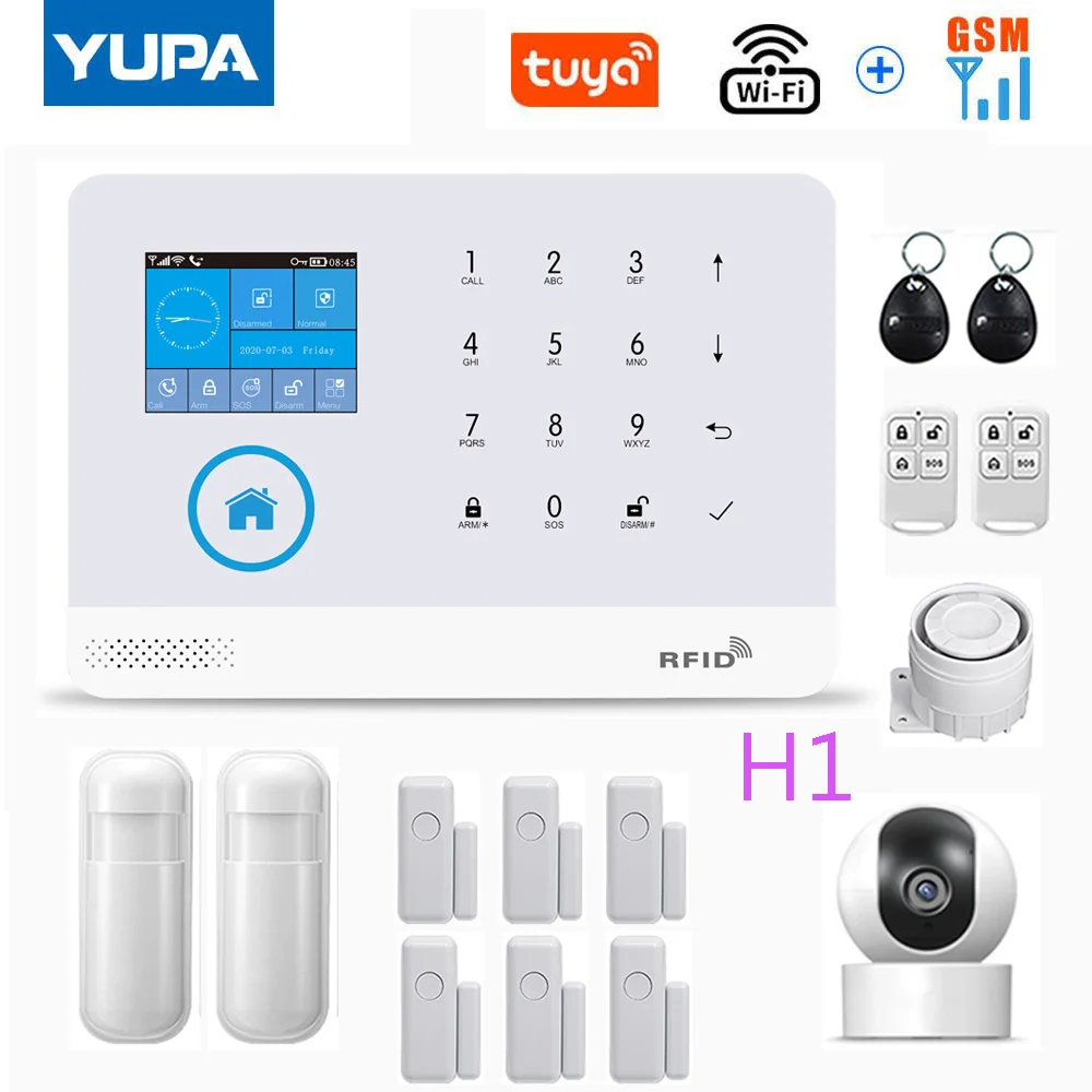 WIFI GSM Home Security Alarm System With Wireless Motion Sensor Detector Burglar Anti Theft TUYA APP Supports Alexa & Google ring alarm pad Alarms & Sensors