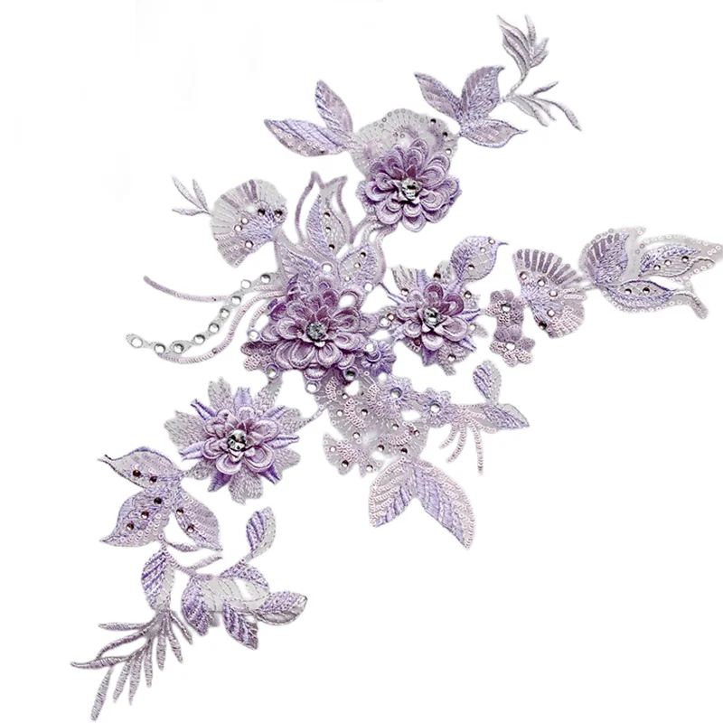 3D Brautkleid Applique, DIY Nähmaterial, Heiß bohrende Spitze Patch, mehrfarbig optional, RS2491, 42*29cm