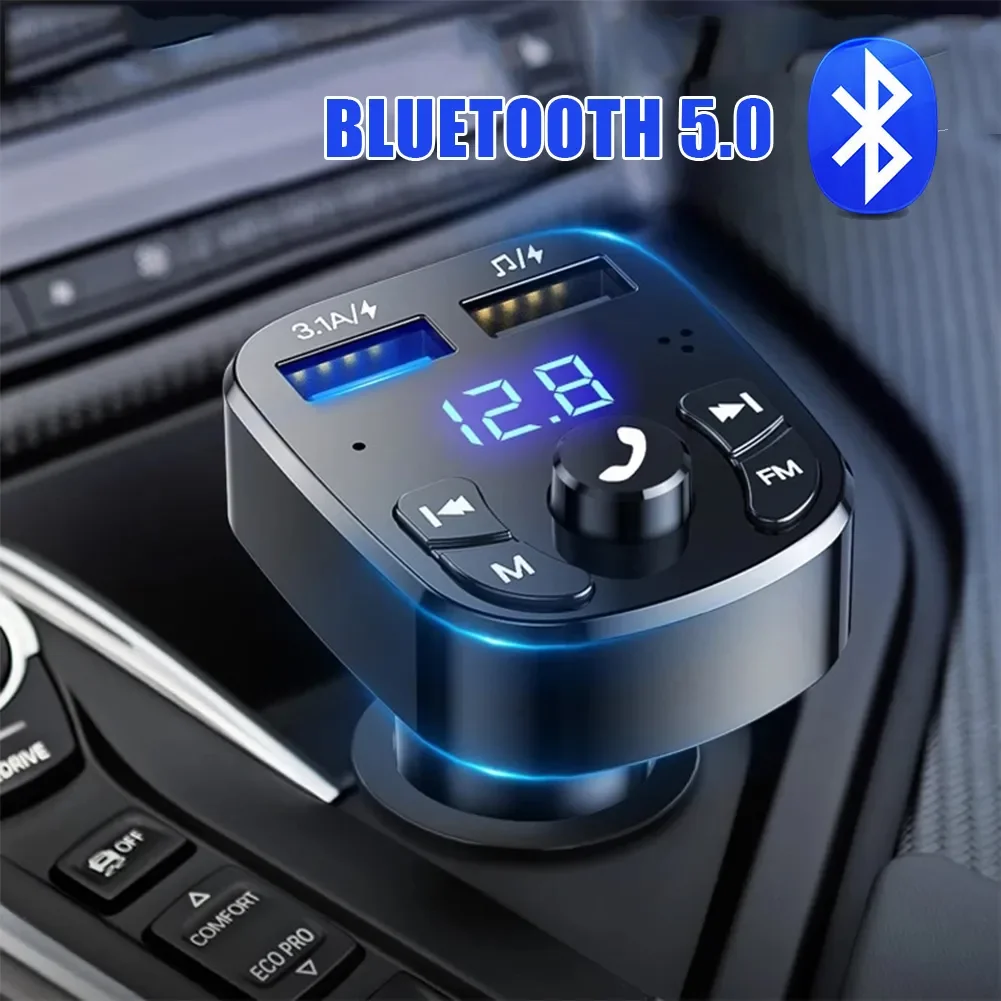 Car Hands-free Bluetooth-compaitable 5.0 FM Transmitter Car Kit MP3  Modulator Player Handsfree Audio Receiver 2 USB Fast Charger - AliExpress