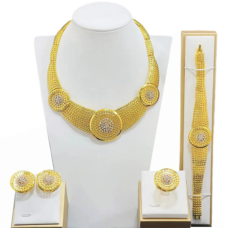 

new design 24k gold plated jewelry sets for women dubai bride wedding accessory big necklace earrings