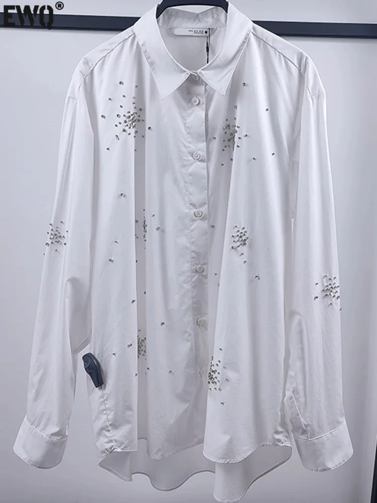 

[EWQ] Casual All Match White Tops Long Sleeve Lapel Single Breated Ladies Office Women's Blouse Shirt Autumn 2023 Spring 16U6200