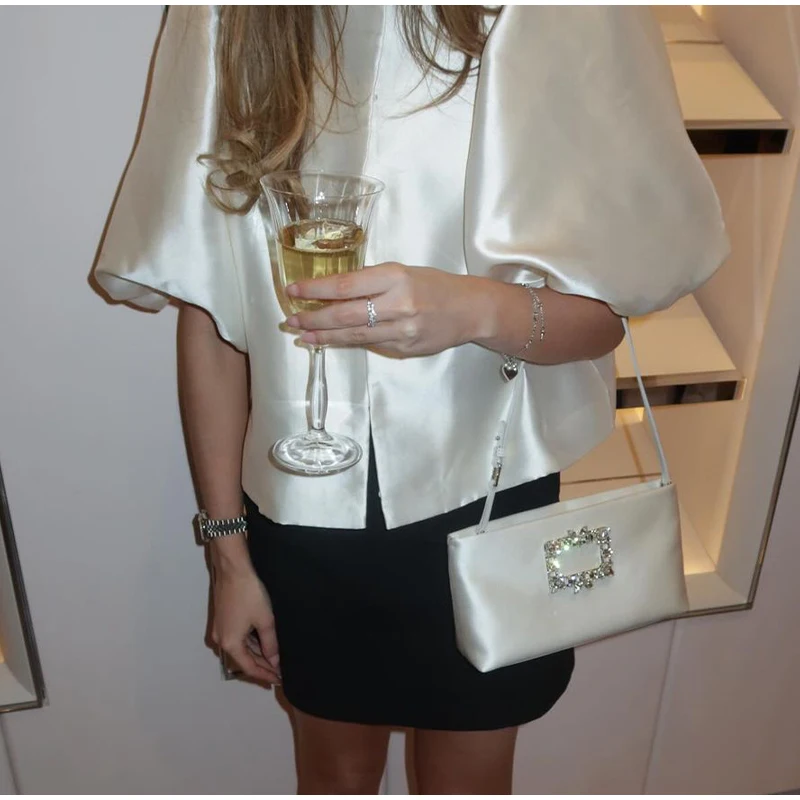Blusas elegantes con mangas abullonadas y cuello redondo para mujer, estilo vintage, holgadas y lisas, con una sola botonadura, para verano