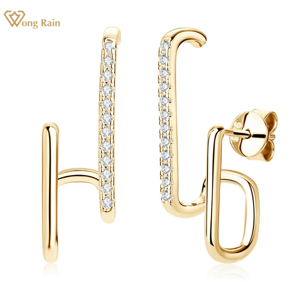 

Wong Rain 18K Gold Plated 925 Sterling Silver VVS1 3EX Real Moissanite Diamonds Sparkling Fashion Studs Earrings Party Jewelry