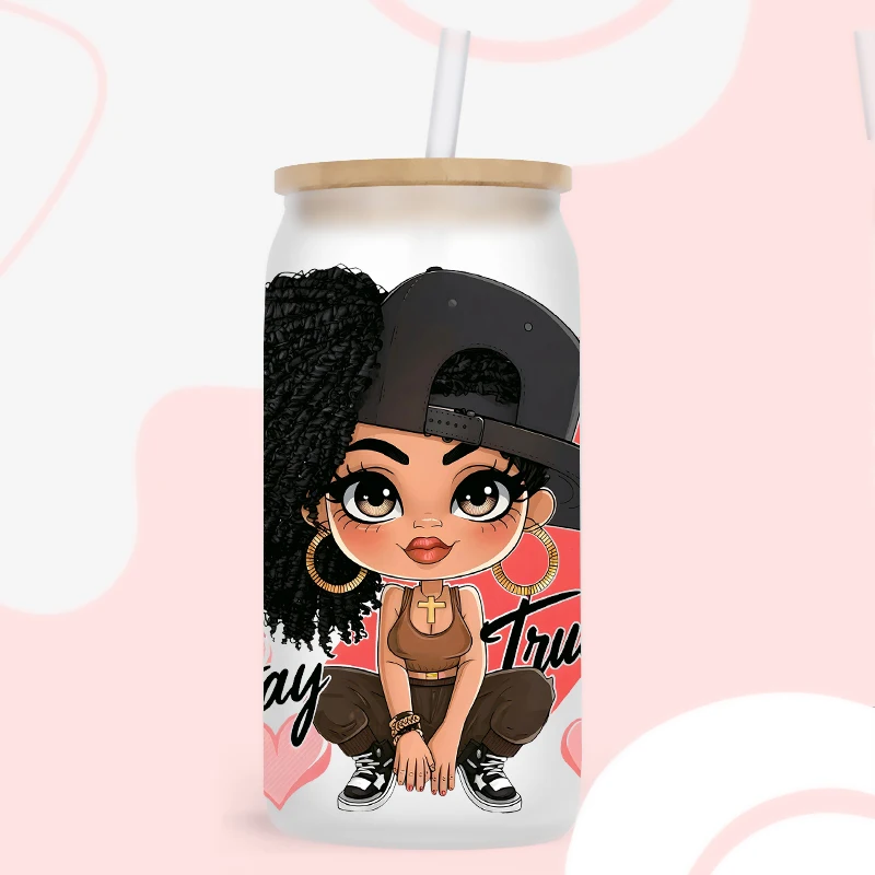 UV DTF Transfer Sticker Little Girl For The 16oz Libbey Glasses Wraps Bottles Cup Can DIY Waterproof Decals D15382
