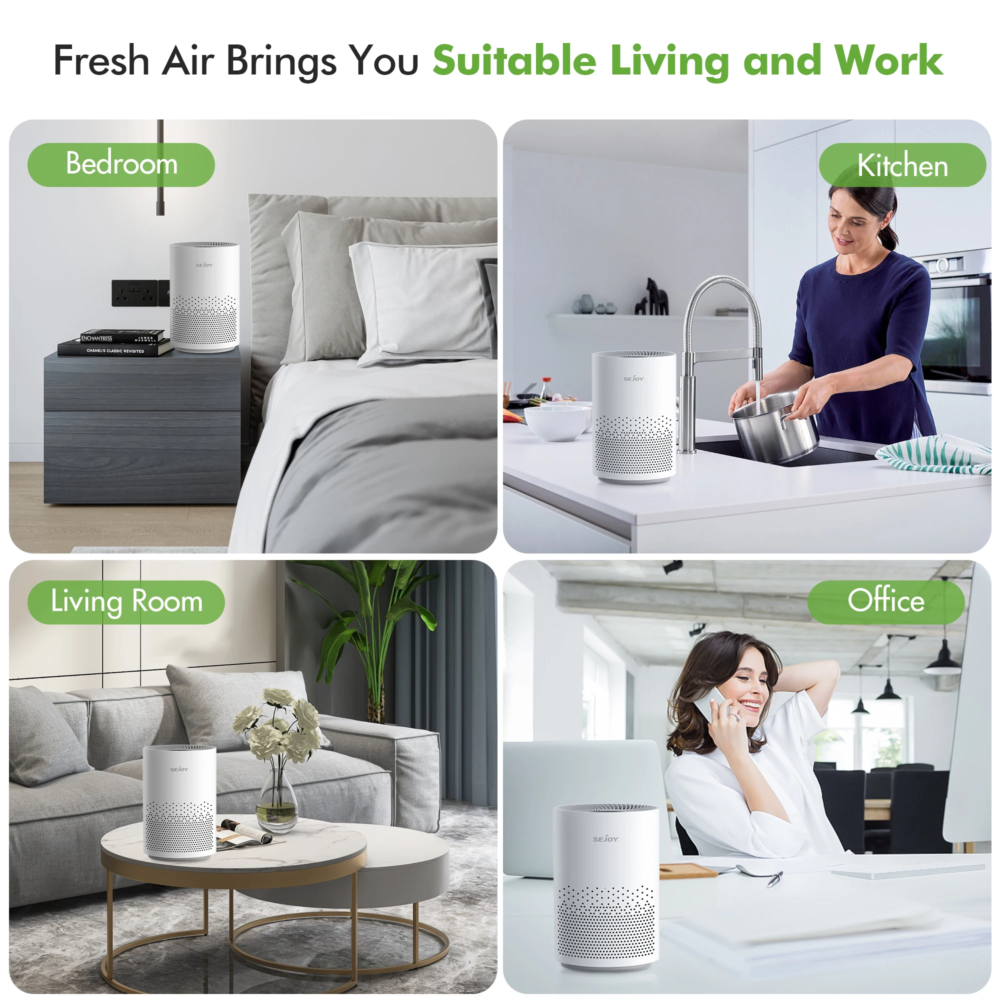 True HEPA Air Purifier Hepa Filter,4 Speeds,Timers Ionizer Cold Plasma 360° Air Inlet 99.9% Removal Rate For Indoor Bedroom 6