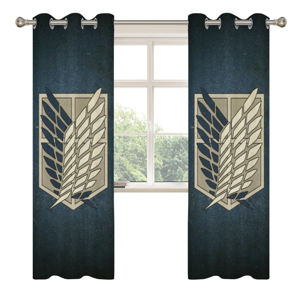 Wings of Liberty Attack on Titan Retro Shading Curtains  for Living Room Decoration Window Curtain 2 PC  2